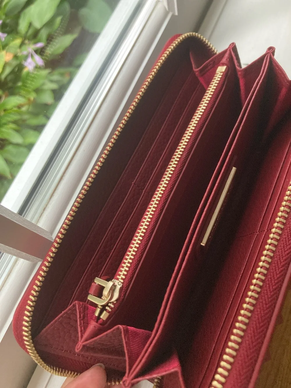Valentino Red Pebbled  Leather Rockstud Zip Wallet